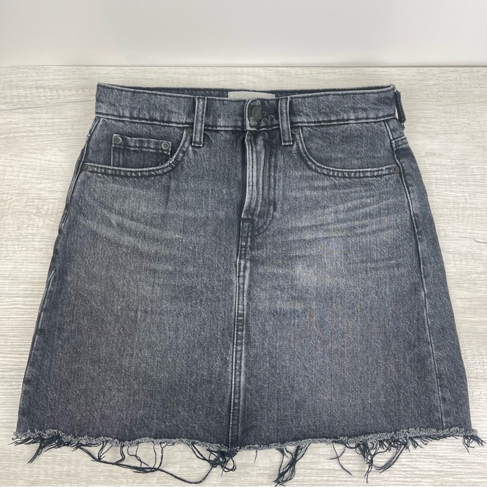 Everlane Washed Black Denim Skirt with Distressed Hem, 27